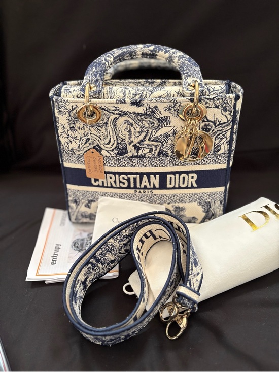 Dior Handbags - CHRISTIAN DIOR Canvas Tote Embroidered Medium Lady DLite Navy LIKE NEW Condition